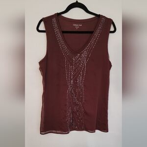 Coldwater Creek Burgandy Sleeveless Beaded Top Size Large